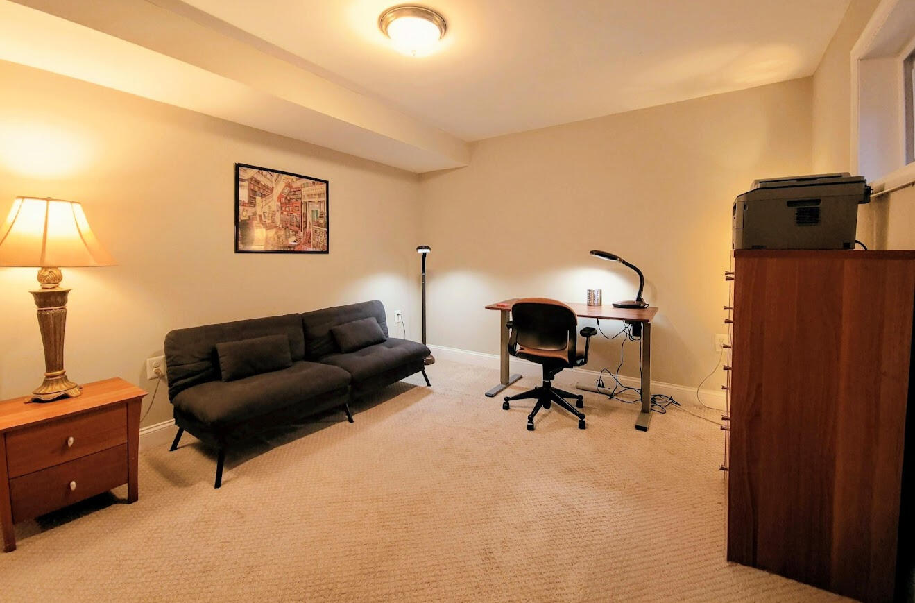 Basement Office with Printer and Adjustable Standing Desk Basement Office with Printer and Adjustable Standing Desk